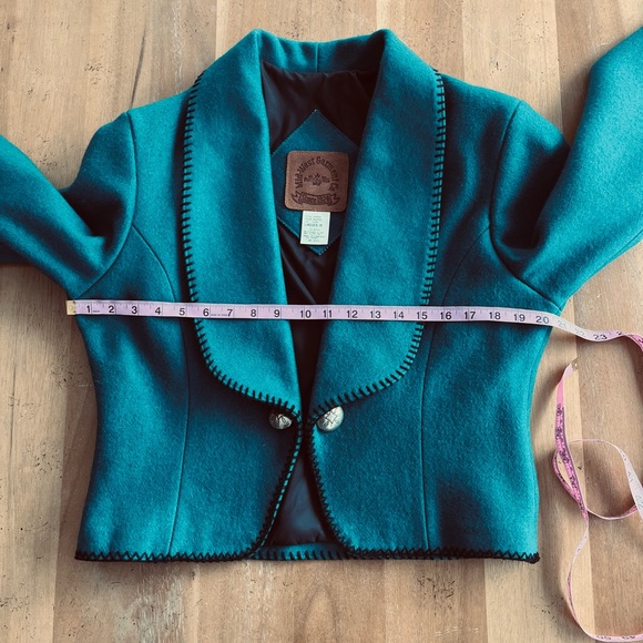 Vintage Western Cropped Jacket Wool Teal Turquoise Southwestern Silver Buttons - Picture 13 of 13